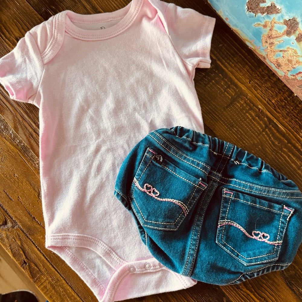 Jordache Jeans & Pink Duck Duck Goose Shorts & Shirt Set Baby Girls 6-9 Months